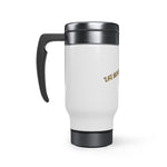 Life begins after coffee. Stainless Steel Travel Mug with Handle, 14oz